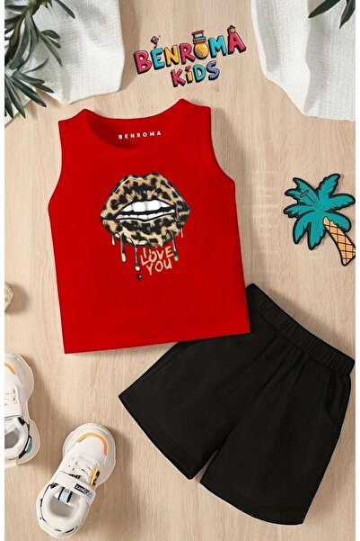BENROMA Kratke hlače i majica sa leopard printom na usnama, unisex dečiji set