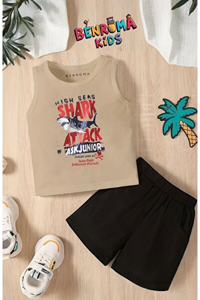 BENROMA ATAKA AJKULE MAJICA I KRATKE HLAČE SA ŠARA AJKULE UNISEKS DEČJI SET