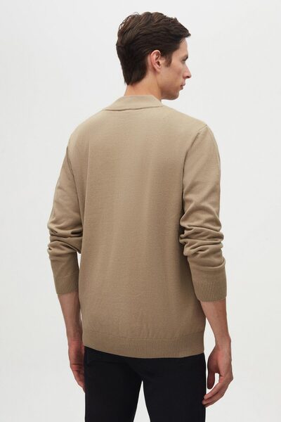 D'S Damat Ds Damat Slim Fit Bej Yarım Fermuarlı Triko Kazak