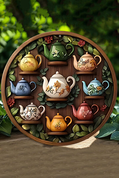 kutuTR Renkli Çaydanlıklar Temalı UV Baskılı 3D GÜRÜNÜMLÜ MDF Duvar Süsü – DT045