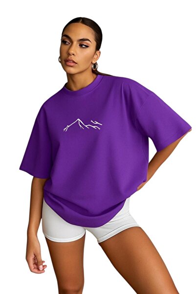 BENROMA Dağ Baskılı Kadın Oversize Unisex Tişört
