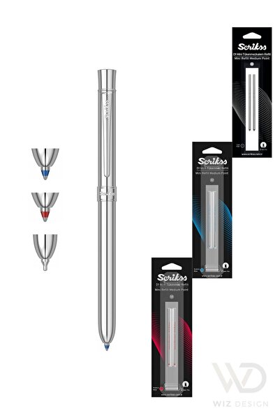 Scrikss WizDesign 93 SERİSİ MULTİFONKSİYON KROM (TÜKENMEZ KALEM MAVİ VE KIRMI...