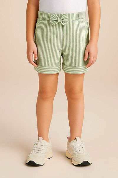 ESİLA KİDS Girls' Summer Shorts Striped Bow Casual Cut Cotton Double Long Bermuda Shorts 3-6 Years