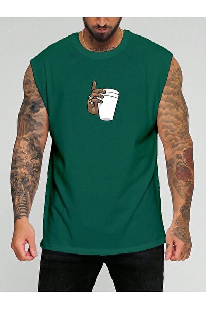 BENROMA Ruka drži šolju Štampano Majica bez rukava