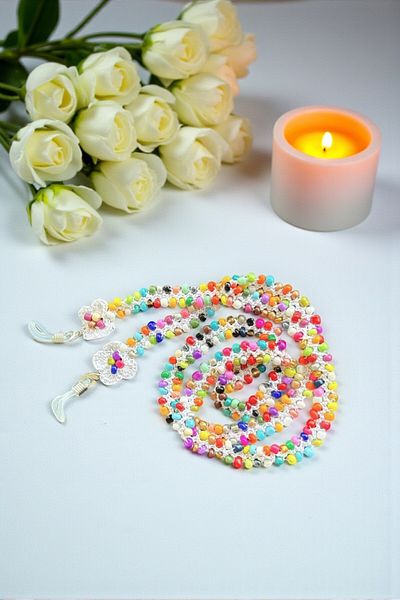 nftart.design Painted Tip with Colorful Beads and Flower - Handmade Glasses Rope Strap
