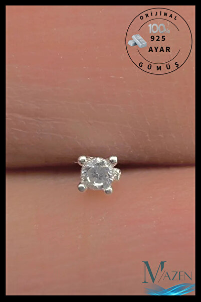 MAZEN 2.5 mm Tek Taş | 925 Ayar Gümüş Tekli Hızma | Minimalist Burun Piercing...
