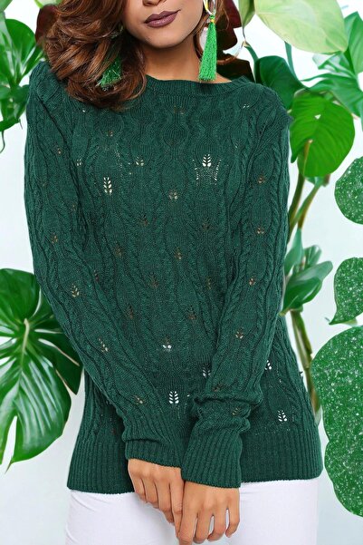 NEW LAVİVA Πράσινη στρογγυλή λαιμόκοψη, πλεκτό σχέδιο, πλεκτό πουλόβερ