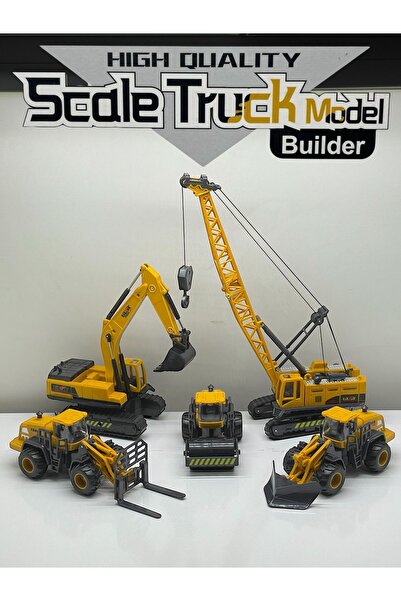 Shem İnşaat Araçları Oyuncak   Büyük Vİnç Dozer Kepçe Slindir Forklift Kar Küreyici 5 Li Set