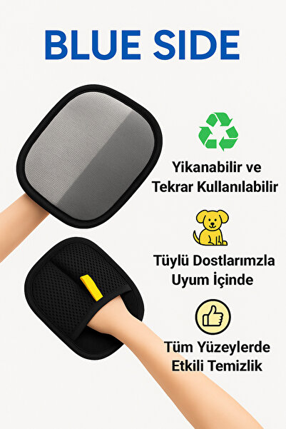BLUE SİDE Çift Taraflı Büyük Boy Kedi Köpek Tüy Toplama Eldiveni Tüy Toplama ...