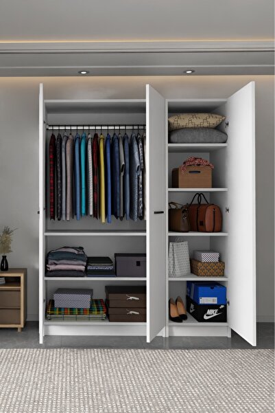 wode studio - LADİK - BEYAZ 3 KAPAKLI GARDIROP 180-135-45 CM