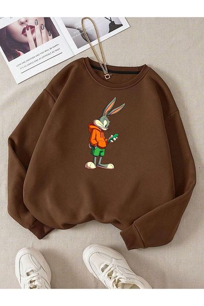 BENROMA Unisex Kids Sweatshirt - Rabbit Printed, Crew Neck