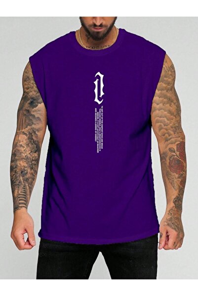 E-ROMA تي شيرت بدون أكمام مطبوع عموديًا