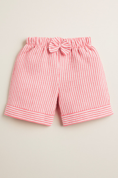 ESİLA KİDS Kız Çocuk Yazlık Şort Çizgili Fiyonklu Rahat Kesim Pamuklu Double Paçalı Bermuda Şort 3-6 yaş