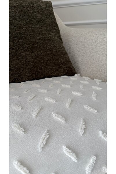 DİLETTO Oturma Yerini Kapatan Ponponlu Koltuk Örtüsü Pamuk | Berjer Örtüsü Koltuk Şalı 70x95 Cm Ekru
