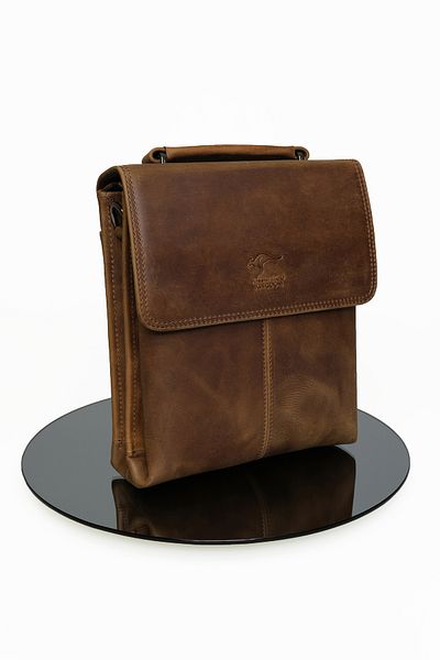 KANGAROO KINGDOM Genuine Leather Handbag with Handle Postman Cowhide Light Camel Crazy Horse 2344-Zac