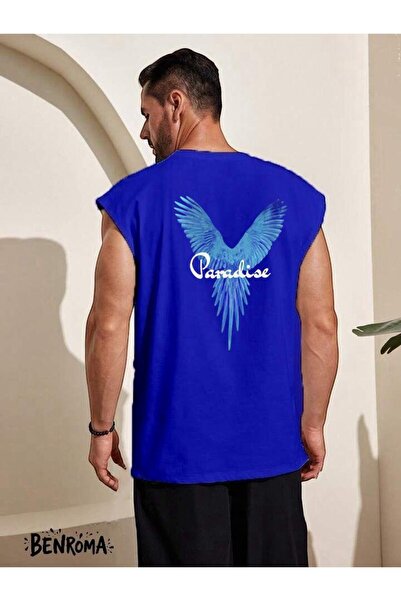 E-ROMA Αμάνικο μπλουζάκι Paradise Blue Bird με στάμπα