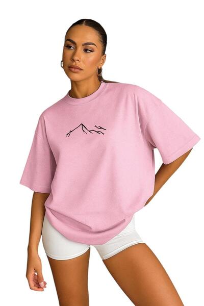 E-ROMA تي شيرت نسائي كبير الحجم مطبوع عليه جبل للجنسين