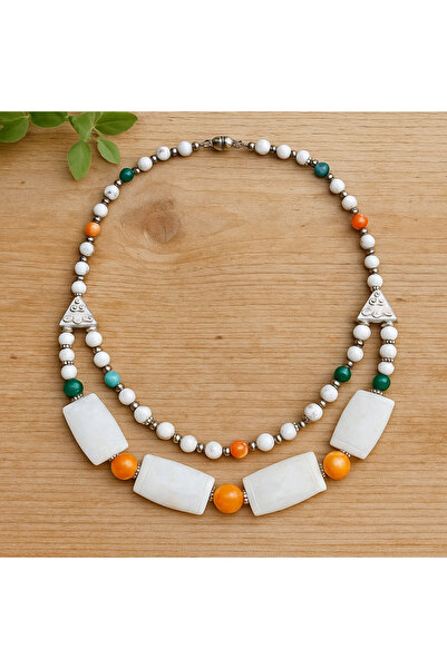 Asteria Elite Howlite Quartz Negative Energy Purification Two Row Necklace and Bracelet Set for Mental Clarity