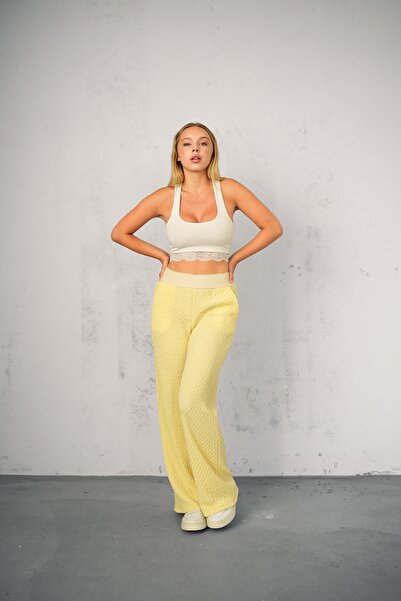 Gugus Women's Seersucker Waist Gucci Elastic Wide Leg Summer Pants