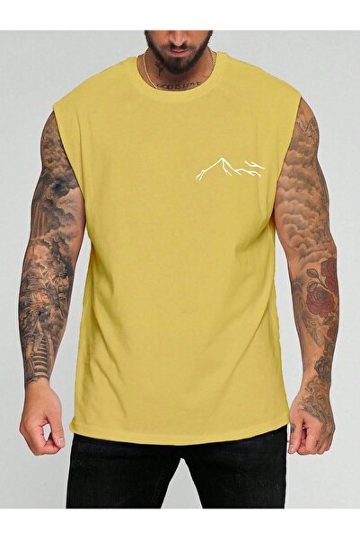 BENROMA تي شيرت بدون أكمام مطبوع عليه جبل