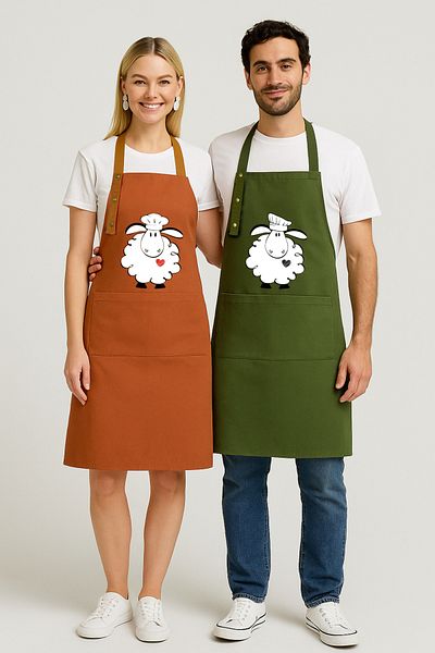 Hulganz Kitchen Apron Set of 2 Stain Resistant Water Repellent Fabric Colorfast Print Lamb - Zuzu Apron