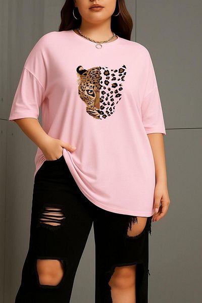 BENROMA 1 tricou este un cadou pentru achiziții de 6 și mai sus în coș - Tricou unisex cu imprimeu leopard de mărime mare