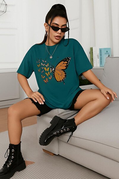 BENROMA Tricou unisex oversize cu imprimeu fluture