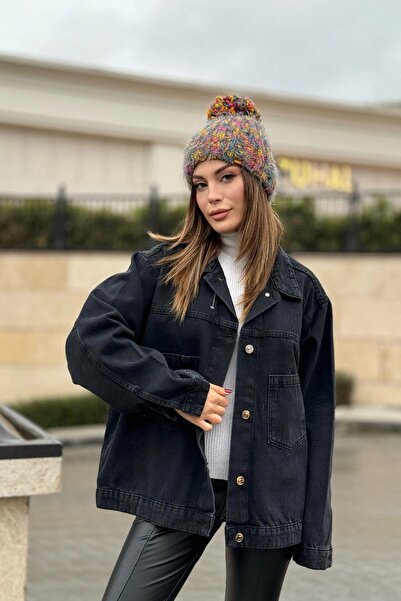 NEW LAVİVA Guler Apache negru pentru femei, buzunar dublu, țesătură de blugi de înaltă calitate, jachetă de blugi largi