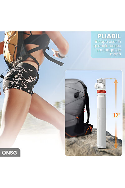 Tech-Protect Stick selfie 3 în 1, Bluetooth 5.2, Android și iPhone, rotație la 360 de grade, vlogging