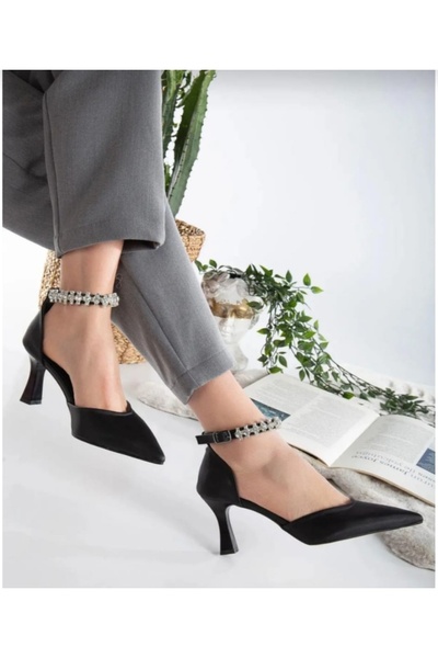 diva star Seribo Bilek Taş Detaylı Arkası Açık Stiletto Kadın Topuklu Ayakkabı