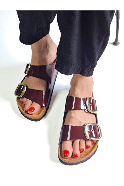 Bequemere Orthopedic Sole Double Buckle Leather Women's Slippers