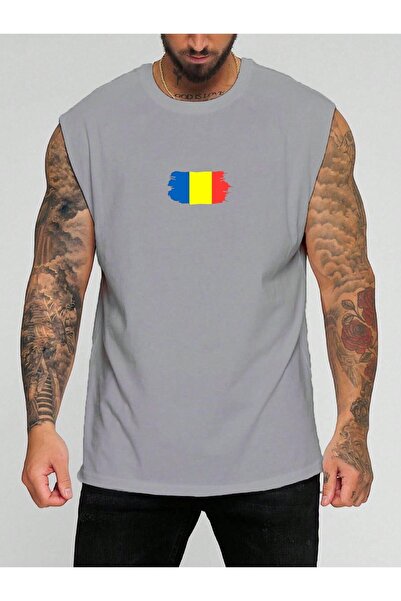 E-ROMA تي شيرت بدون أكمام مطبوع عليه علم رومانيا