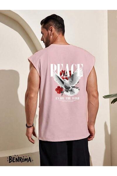 E-ROMA Peace Enjoy The Wind Pigeon εμπριμέ αμάνικο μπλουζάκι