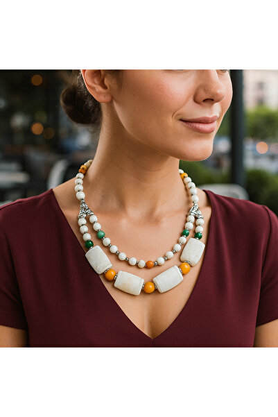 Asteria Elite Howlite Quartz Negative Energy Purification Two Row Necklace and Bracelet Set for Mental Clarity