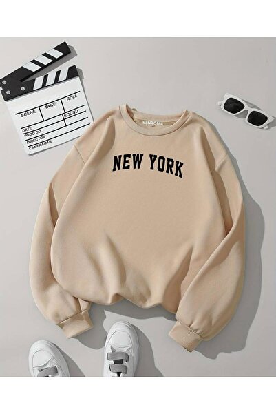 DM DOLCE MORE Φούτερ με λαιμόκοψη με στάμπα καλοκαιρινής στάμπας Νέας Υόρκης, παιδικό unisex, χτενισμένο από 3 νήματα