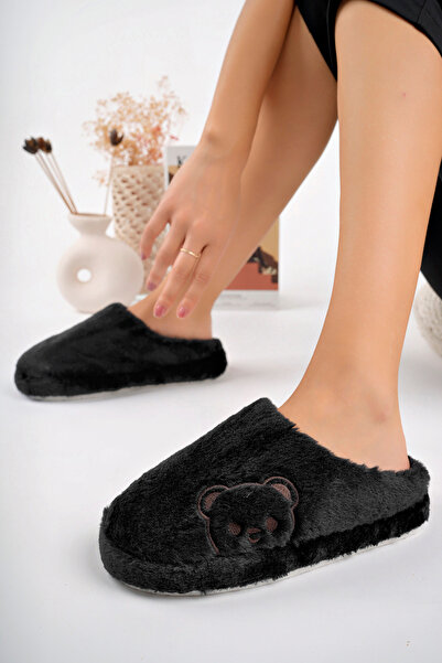 StWenn Λούτρινες γυναικείες παντόφλες σπιτιού - Αδιάβροχη χοντρή σόλα με λεπτομέρεια προίκας και δέματος