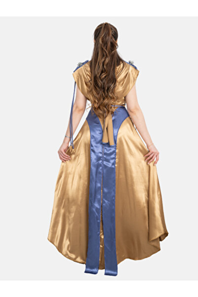 Nice Model Royal Gold Blue Satin Evening Gown Elegant Formal Dress Party Wear Designer Luxury Maxi Outfit