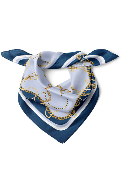 Gold Chain & Sea Motifs Pattern Scarf Bandana 50x50 Cm