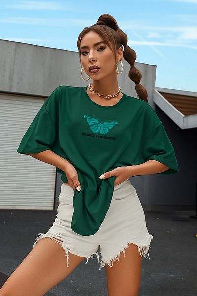 BENROMA 1 T-Shirt Gift for Purchases of 6 or More in the Cart - Butterfly Printed Oversize Unisex T-Shirt