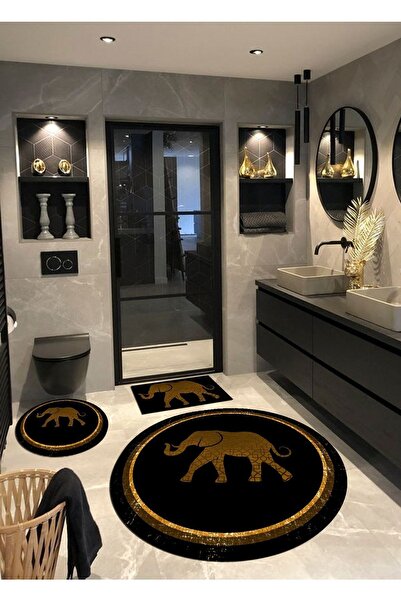 Ardizayn سجادة حمام دائرية بقاعدة منسوجة من القطن العضوي (115X115-60X60-40X60 سم، مجموعة من 3 قطع)