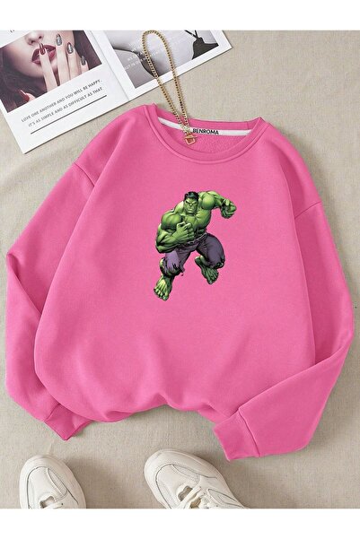 DM DOLCE MORE Hanorac unisex pentru copii, din bumbac pieptănat cu 3 fire, cu imprimeu cu personajul HULK din desene animate, cu gât rotund