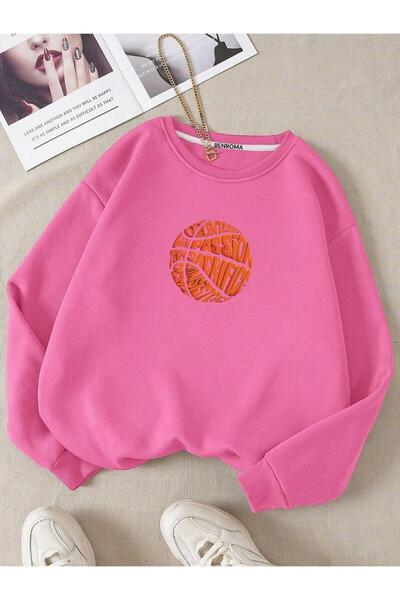 DM DOLCE MORE Hanorac unisex pentru copii, din bumbac pieptănat cu 3 fire, cu imprimeu de mingi de baschet, cu gât rotund