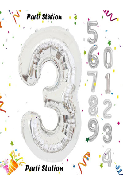 Parti Station Silver Color Number Foil Balloon 3 Numbers Big Size 76 cm Helium Flying Foil Balloon 34" Inch 1 Piece