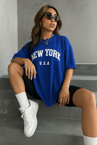 E-ROMA تي شيرت مطبوع كبير الحجم