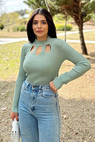 NEW LAVİVA Kadın Mint Yüksek Yaka, Uzun Kol,Vucüda Oturan Kalıp, Esnek Kumaş,...