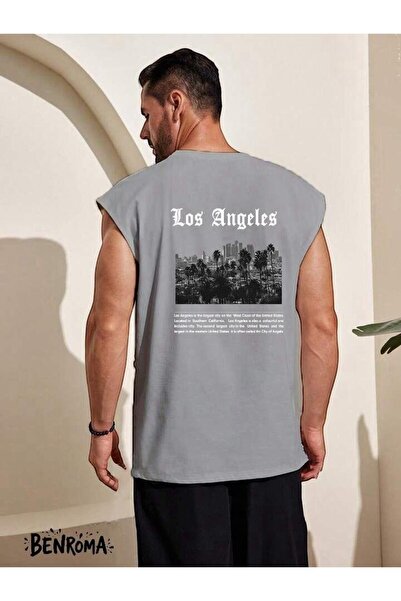 E-ROMA تي شيرت بدون أكمام مطبوع من لوس أنجلوس