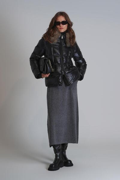 Lufian Black Terminal Goose Feather Women's Coat