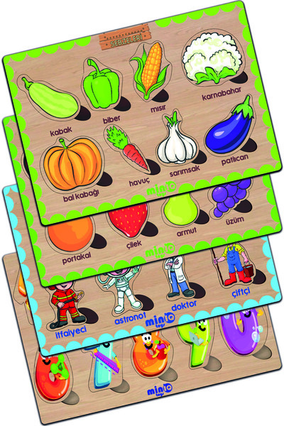 minİQ toys Ahşap Fransızca Sebzeler-meyveler-meslekler-sayilar 4’lü Set Eğiti...