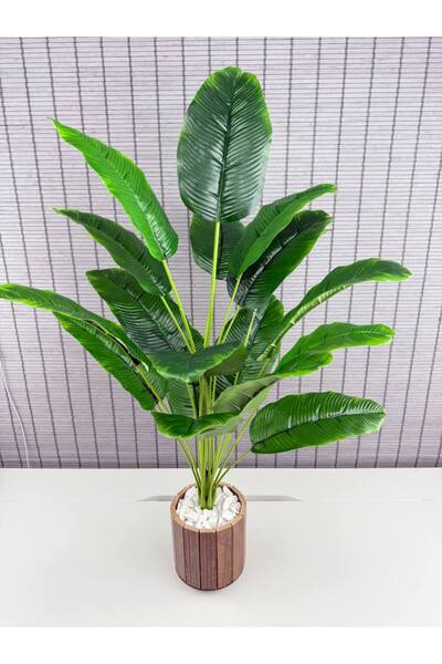 Bahçem Yapay Çiçek Starliçe Salon Çiçeği Ahşap Saksılı Yapay Bitki 18 Yapraklı 65 Cm