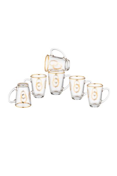 Dania Danya Set of 6 Glass Tea Cups with Elegant Decoration in the Center, Capacity 90ml